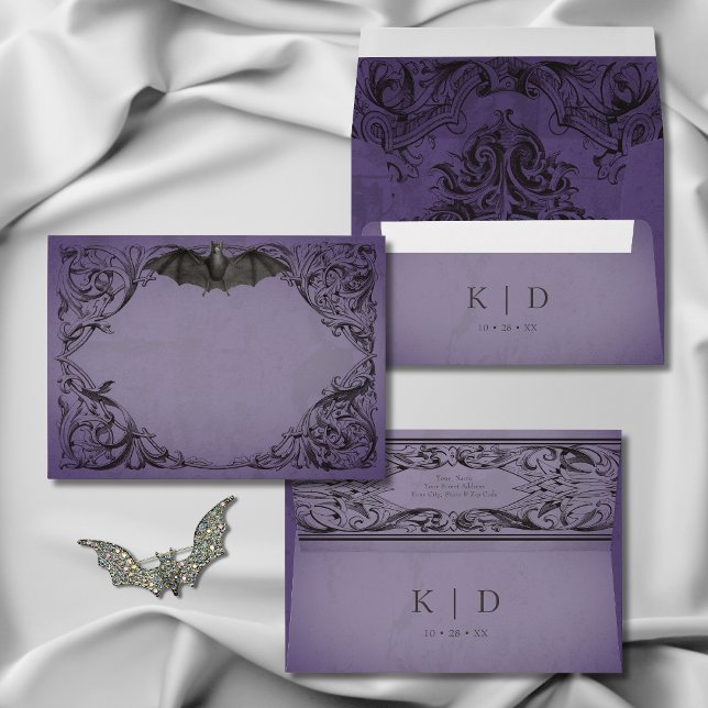 Vintage Bat Until Death Purple Wedding Envelope (Vintage Bat Until Death Purple Wedding Envelope)