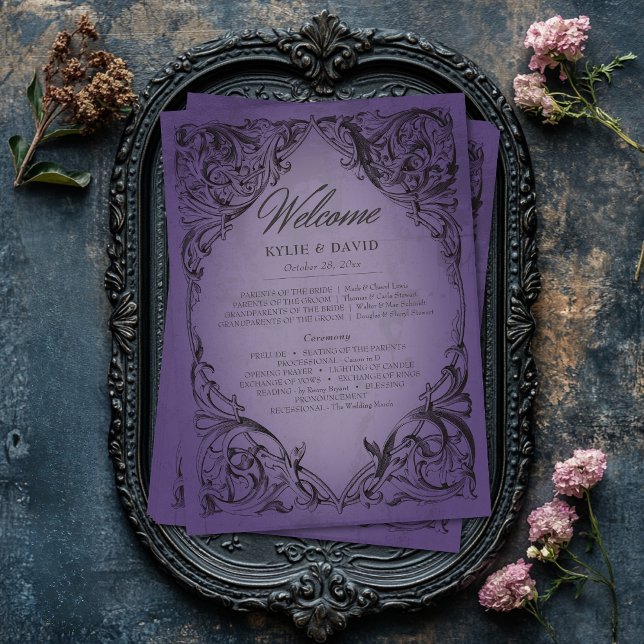 Vintage Bat Until Death Purple Wedding Programme (Vintage Bat Until Death Purple Wedding Program)