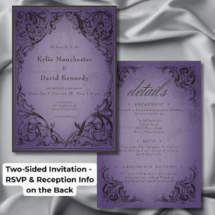 Vintage Bat Until Death Purple Wedding Two Sided Invitation