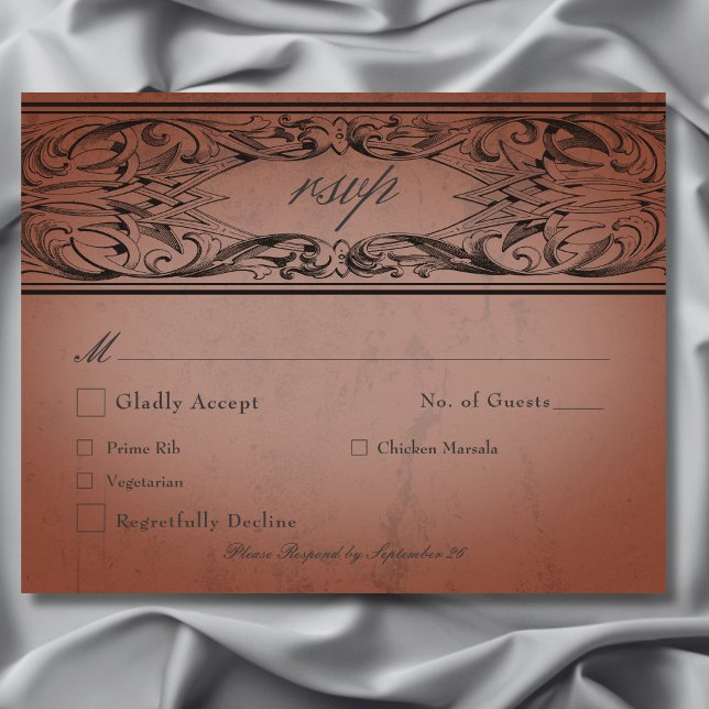 Vintage Bat Until Death Rust Wedding RSVP Card (Vintage Bat Until Death Rust Wedding RSVP Card with Dinner Choices)