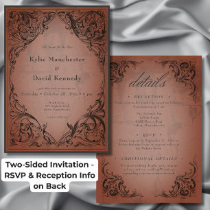 Vintage Bat Until Death Rust Wedding Two Sided Invitation