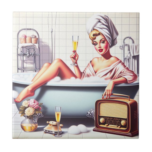 Vintage Bath Pin-Up Tile (Front)