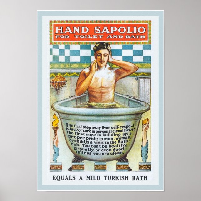 Vintage Bath Tub Bathing Encouragement Sapolio Ad Poster (Front)
