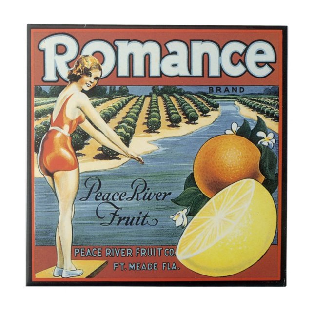 Vintage Bathing Beauty fruit crate label art tile (Front)