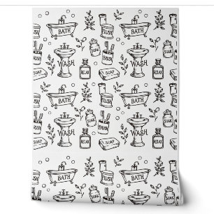 Vintage Bathroom Decor - White/Black Wallpaper