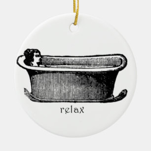 Vintage Bathtub Relax stamp Ceramic Tree Decoration