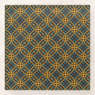 Vintage batik style on brown. glass coaster