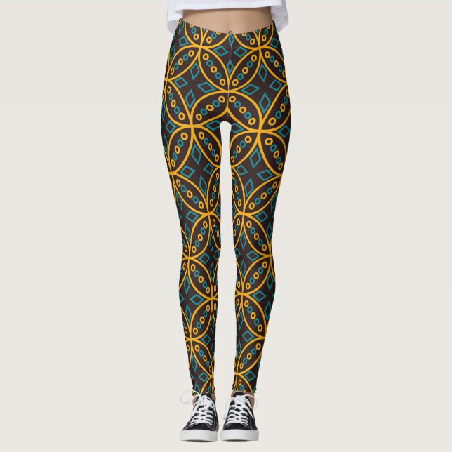Vintage batik style on brown. leggings (Front)