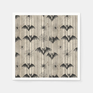 Vintage Bats and Spiderwebs on Distressed Striped Napkin