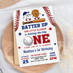 Vintage Batter Up Baseball 1st Birthday Invitation