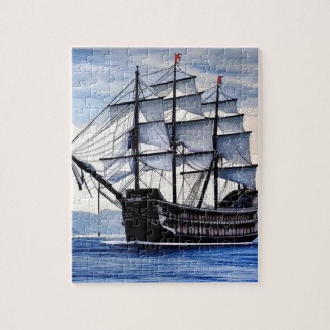 Vintage Battle Ship Sails Away Jigsaw Puzzle (Vertical)