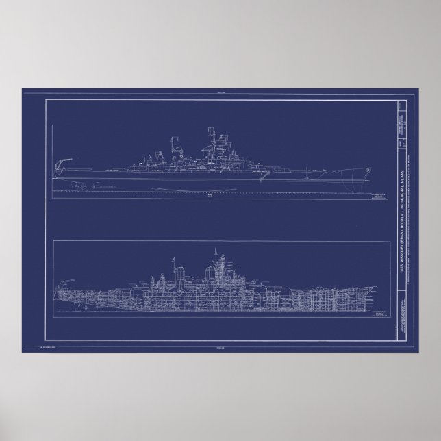 Vintage Battleship USS Missouri Blueprints Poster (Front)