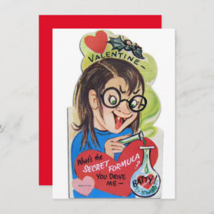 Vintage Batty Valentine’s Day Nerd Girl Holiday Card