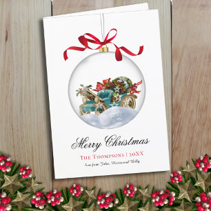 Vintage Bauble Car Christmas Holiday Card