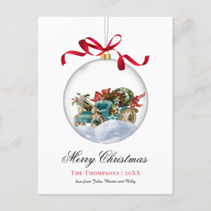 Vintage Bauble Car Christmas  Holiday Postcard