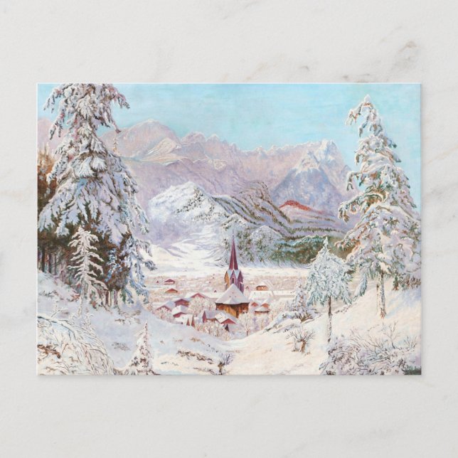 Vintage Bavarian Winter Christmas Art Postcard (Front)