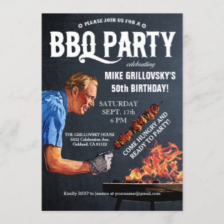 Vintage BBQ Birthday Party Invitations Chalkboard