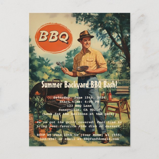 Vintage BBQ Delight: Classic Backyard Cookout Scen Postcard (Front)