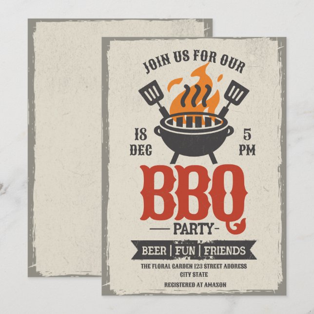 Vintage BBQ Party Grill Master Invitation (Front/Back)