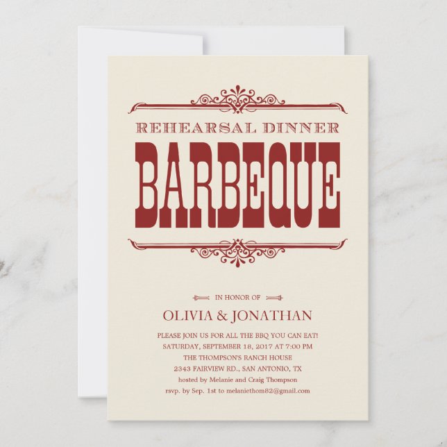Vintage BBQ Rehearsal Dinner Invitations (Front)