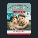 Vintage Be Merry Be Bright Quote Christmas Photo Magnet<br><div class="desc">Be Merry, Be Bright | Bring a touch of holiday cheer to your home with our Customisable Photo Christmas Magnet! Perfect for displaying cherished memories, this magnet allows you to personalise it with your favourite festive photo, making it a unique addition to your holiday decor. This photo Christmas magnet features...</div>