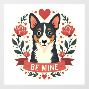 Vintage Be Mine Corgi Valentine Floral Folk Art De