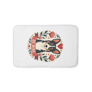 Vintage Be Mine Corgi Valentine Floral Folk Art De Bath Mat