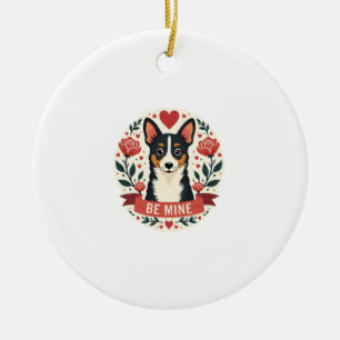 Vintage Be Mine Corgi Valentine Floral Folk Art De Ceramic Tree Decoration