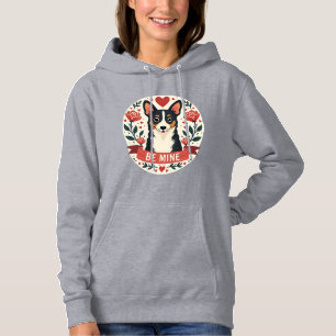 Vintage Be Mine Corgi Valentine Floral Folk Art De Hoodie