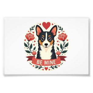 Vintage Be Mine Corgi Valentine Floral Folk Art De Photo Print