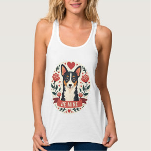 Vintage Be Mine Corgi Valentine Floral Folk Art De Singlet