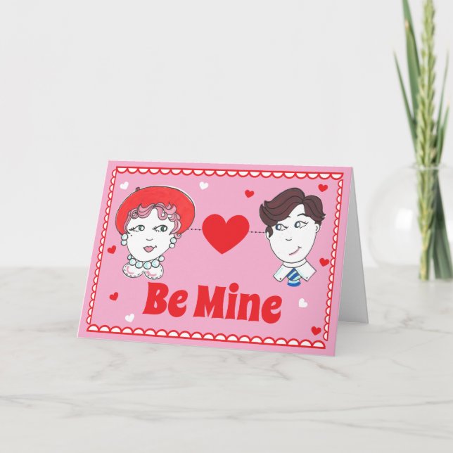 Vintage Be Mine, Valentines Folded Greeting Card (Front)
