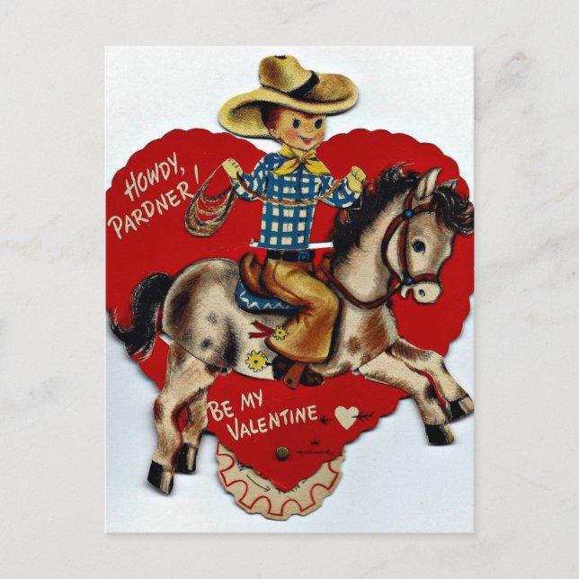Vintage Be My Valentine Cowboy Holiday Postcard (Front)
