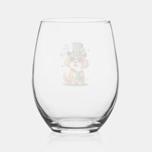 Vintage Be There With Bells On Dog St Patricks Day Stemless Wine Glass