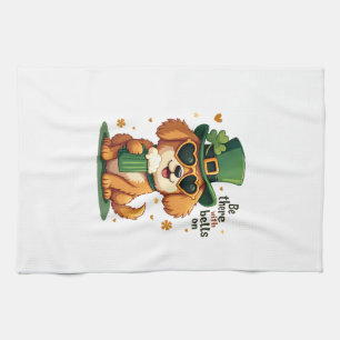 Vintage Be There With Bells On Dog St Patricks Day Tea Towel
