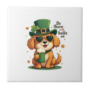Vintage Be There With Bells On Dog St Patricks Day Tile
