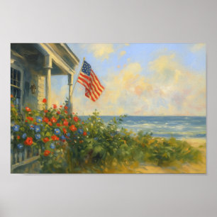 Vintage Beach 4th of July Americana Independence  Poster