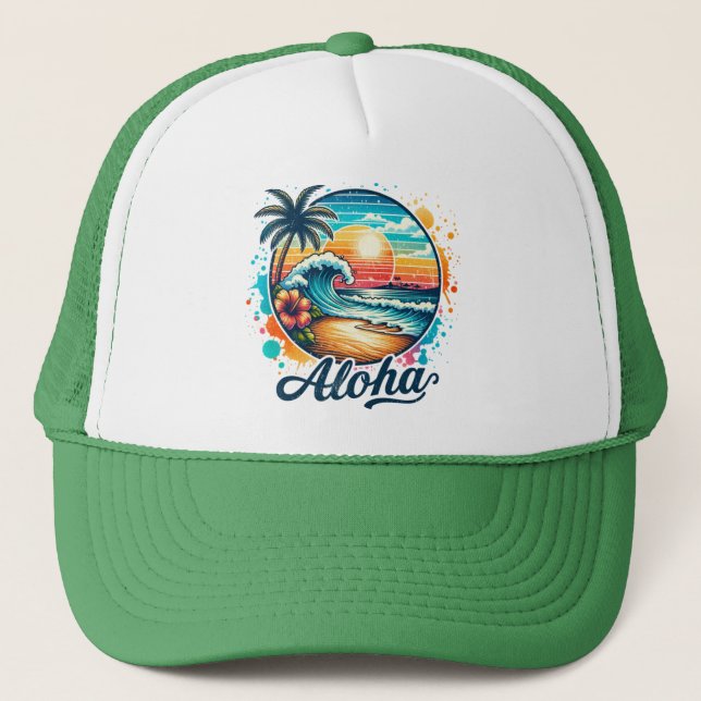 Vintage Beach Aloha Sublimation-94953 Trucker Hat (Front)