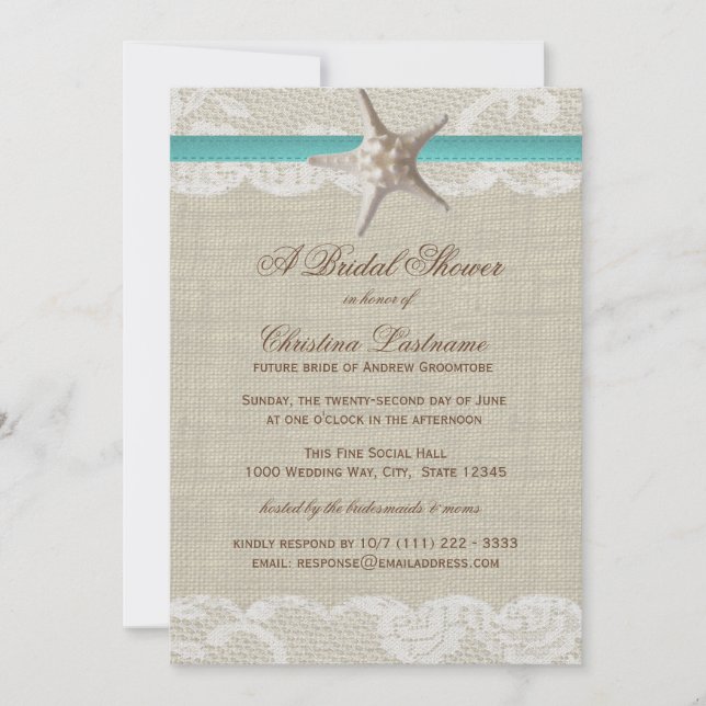 Vintage Beach and Starfish Bridal Shower Invitation (Front)