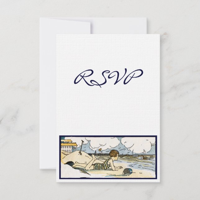 Vintage Beach Art Custom RSVP Cards (Front)
