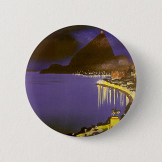 Vintage Beach at Night in Rio De Janeiro, Brazil 6 Cm Round Badge