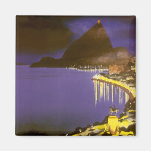 Vintage Beach at Night in Rio De Janeiro, Brazil Magnet