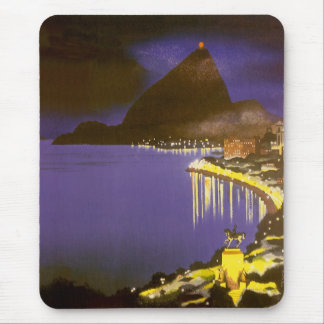 Vintage Beach at Night in Rio De Janeiro, Brazil Mouse Pad