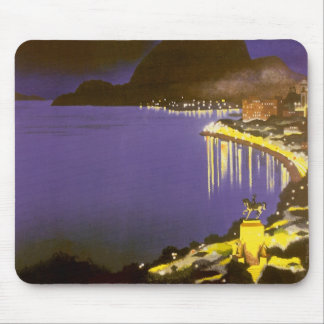 Vintage Beach at Night in Rio De Janeiro, Brazil Mouse Pad