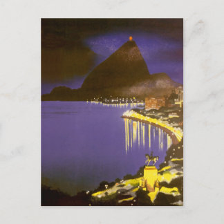 Vintage Beach at Night in Rio De Janeiro, Brazil Postcard