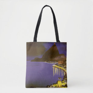 Vintage Beach at Night in Rio De Janeiro, Brazil Tote Bag