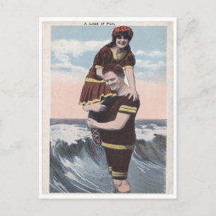 Vintage beach couple postcard