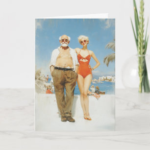 Vintage Beach Couple Summer Contrast Card