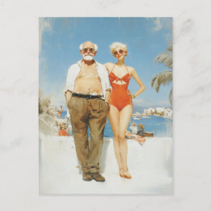 Vintage Beach Couple Summer Contrast Postcard