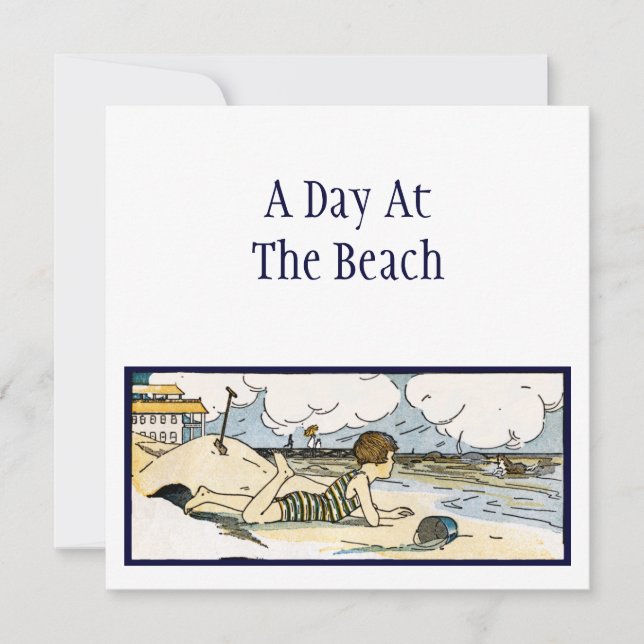 Vintage Beach Etching Editable Invitations (Front)